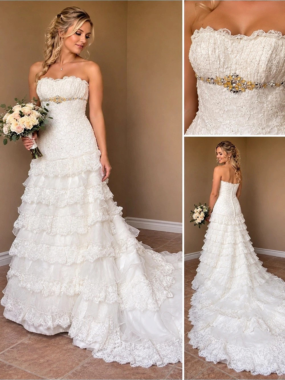 Strapless Lace Wedding Gown Ivory